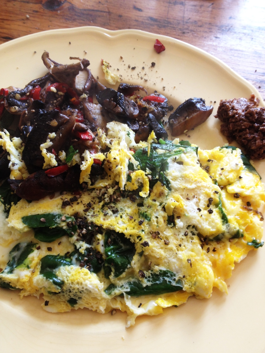 Eggs, Mushrooms and Moroccan Olive paste